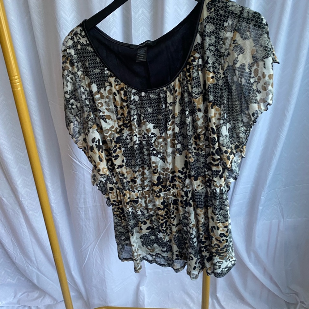 Ashley Stewart Black and Cream Patterned Blouse
